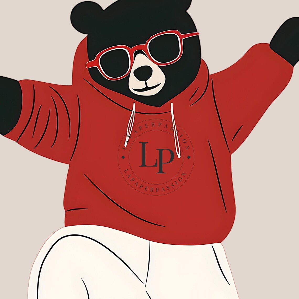 Skateboarding Bear Red Hoodie Trick Fun Kids Nursery Room Poster - Image 2