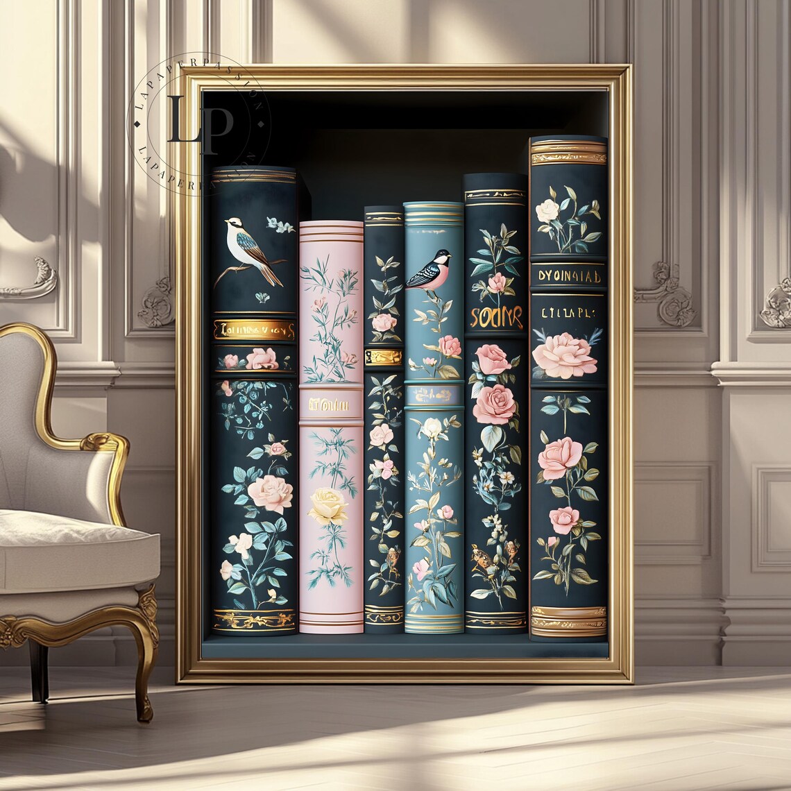 Floral Bookshelf Art Print, Cozy Reading Nook - Image 4