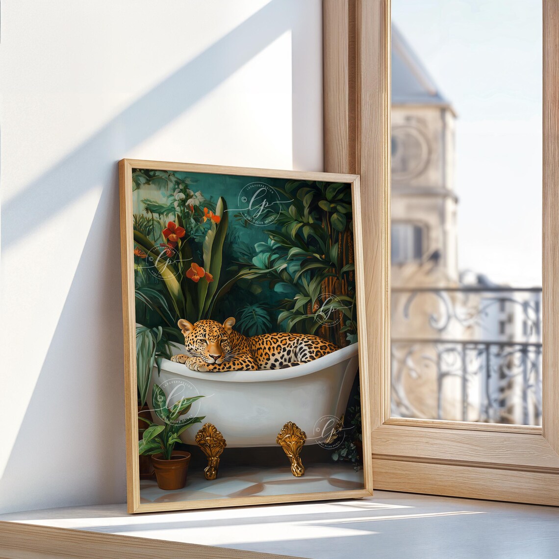 Leopard In A Bathtub Bathroom Maximalist Art Print - Image 2