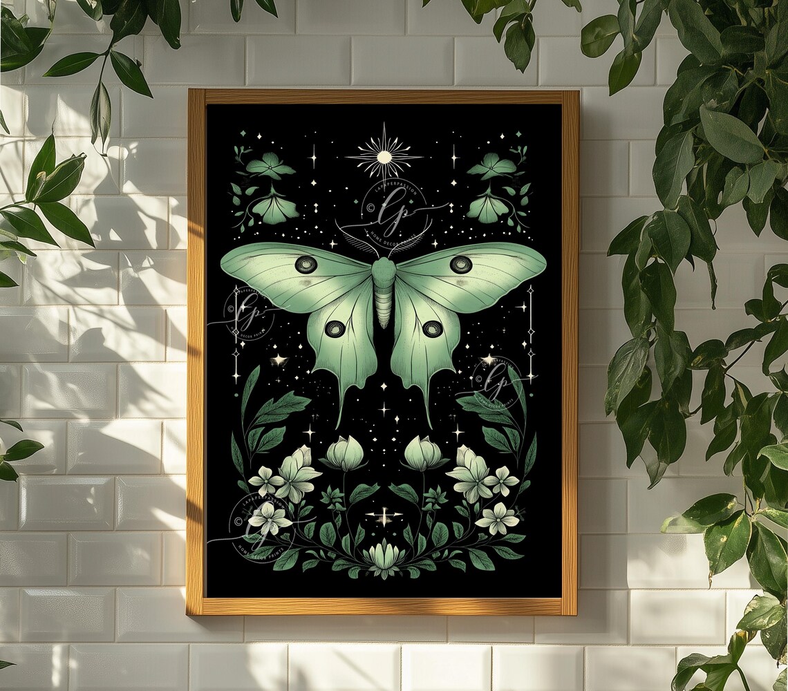 Lunar Moth Art Print, Dark Cottage Core Whimsigoth - Image 4