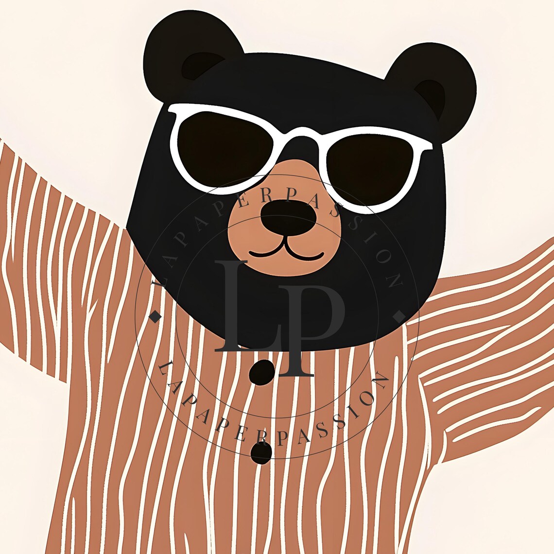 Bear in Striped Pajamas Skateboarding Fun Nursery Kids Poster - Image 2