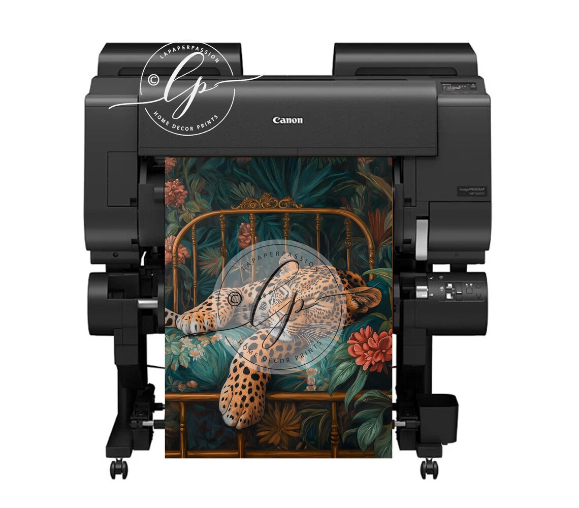 Sleeping Leopard On Vintage Brass Bed Jungle Maximalist Wall Art - Image 3