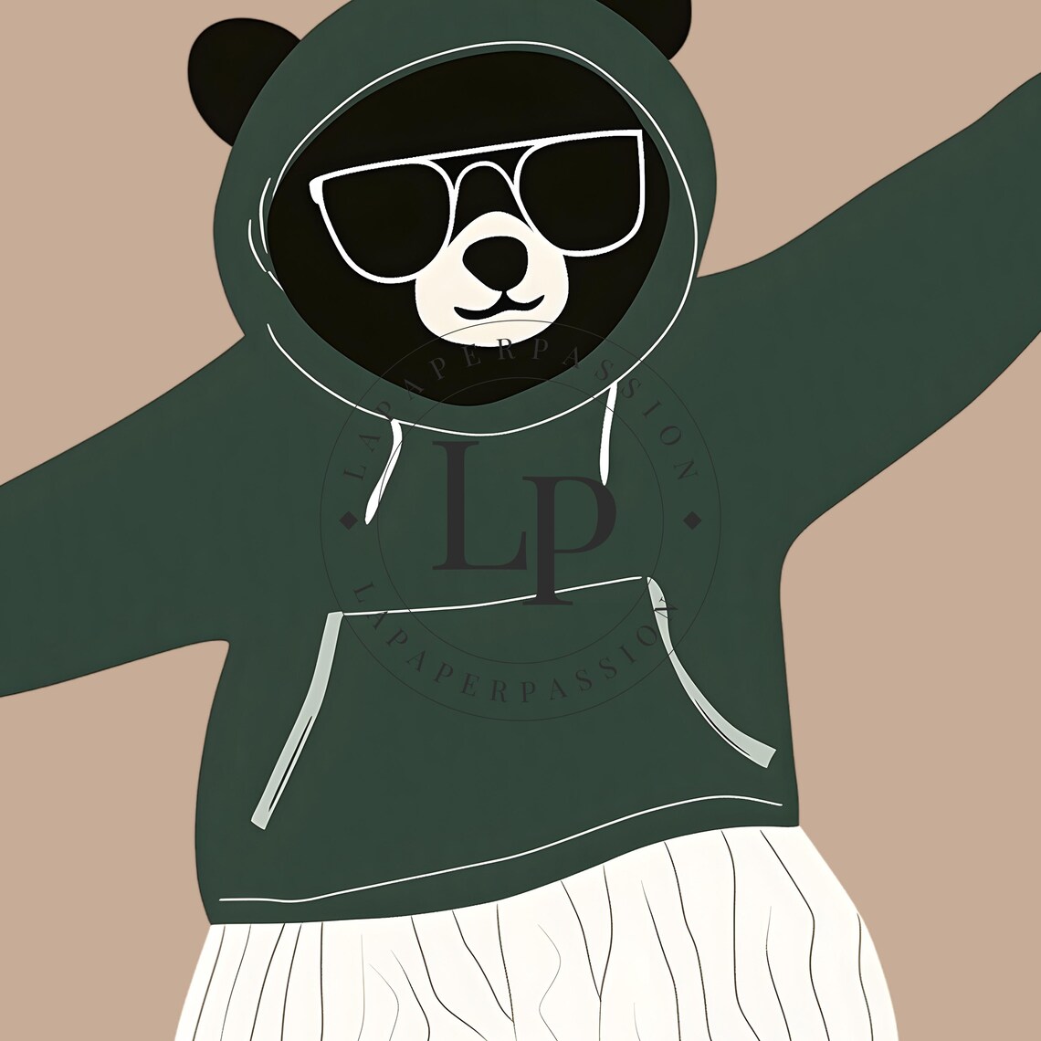 Bear in Green Hoodie Riding Skateboard Cool Kids Nursery Poster - Image 2