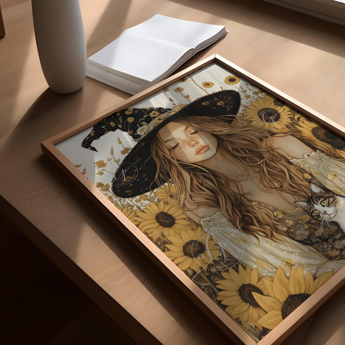 Sunflower Witch With Cat, Autumn Witch Decor - Image 2