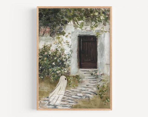 Farmhouse Halloween Decor Ghosts In Painting Print Vintage Landscape Poster Trendy