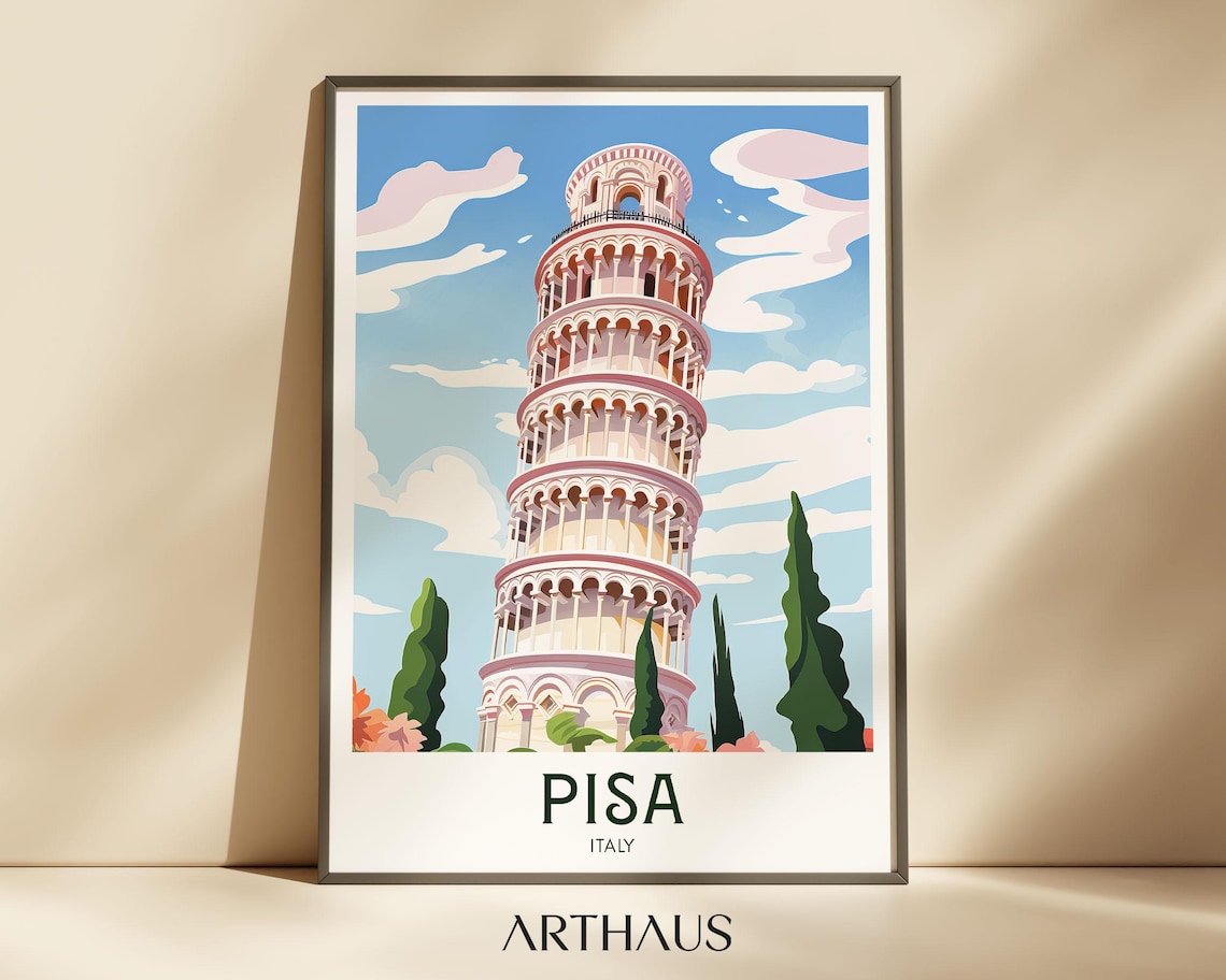 Pisa Italy Leaning Tower Cypress Garden City Landmark Poster