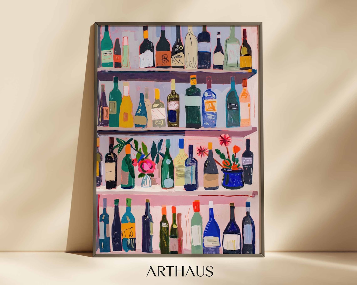 Maximalist Bottle Art Print, Bar Cart Wall Decor