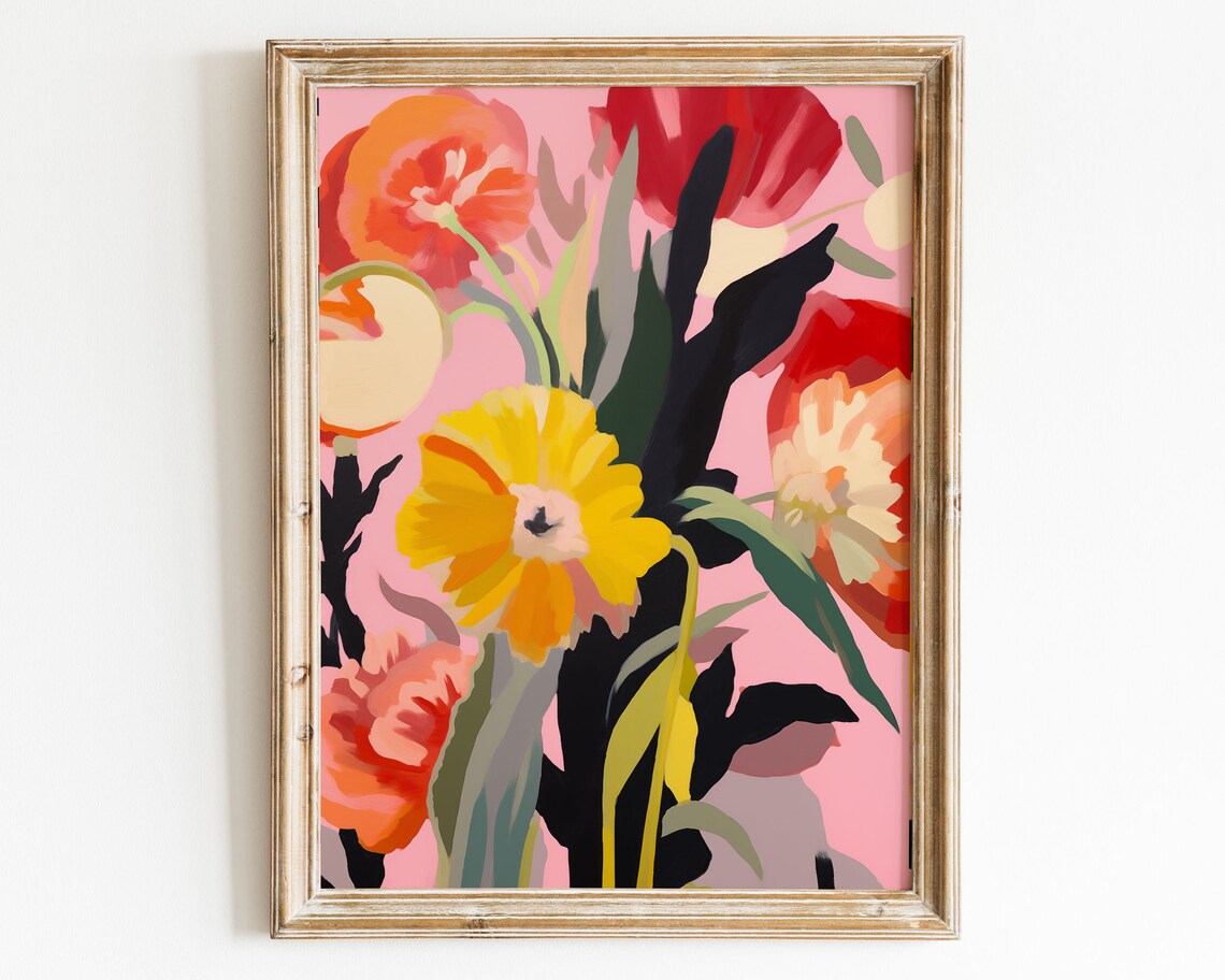 Pink Yellow Floral Blooms Modern Botanical Gallery Art Print - Image 2