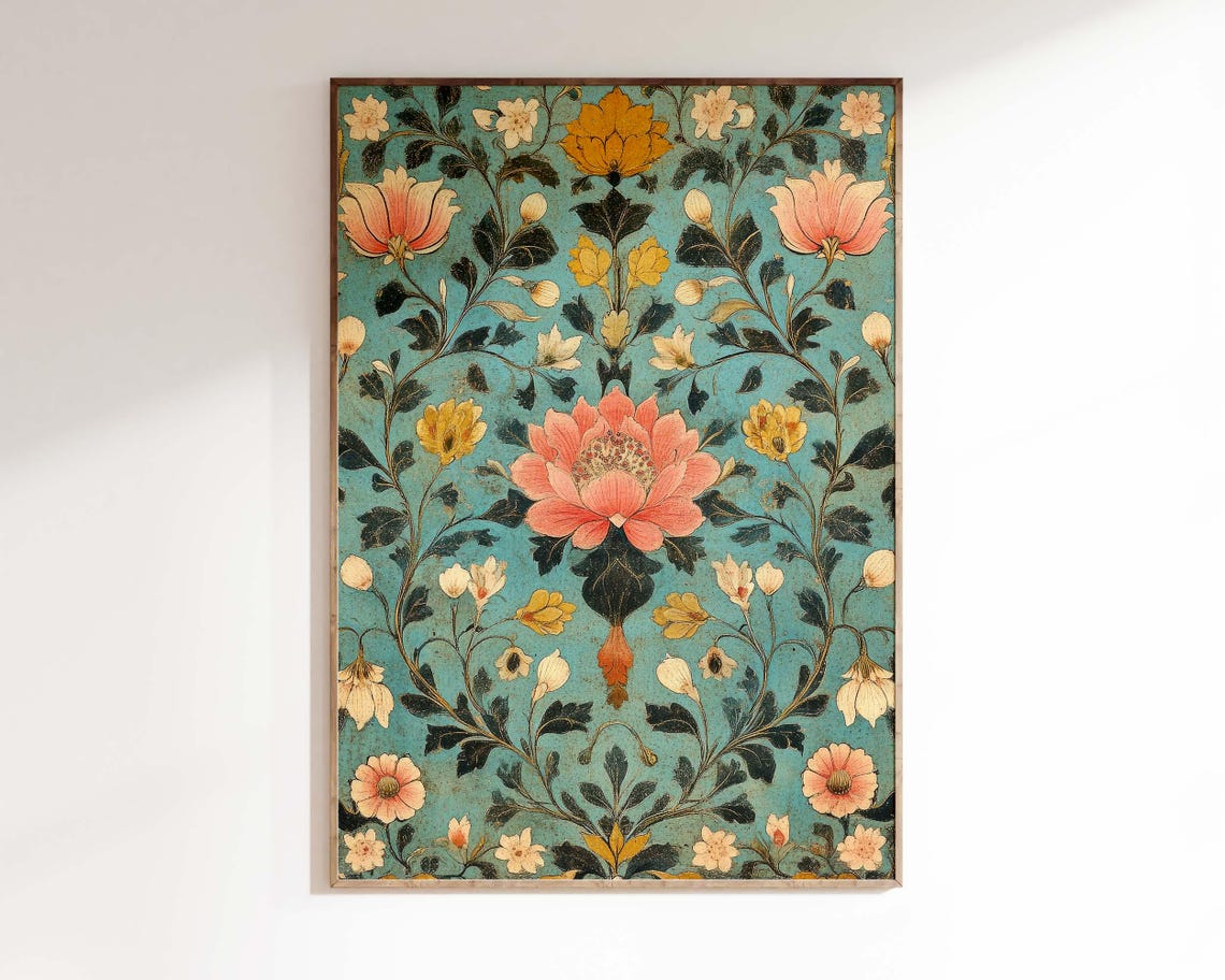 Traditional Indian Folk Wall Art Floral Landscape Painting Living Room Decor Antique Indian Art Botanical Indian Painting Poster - Image 2
