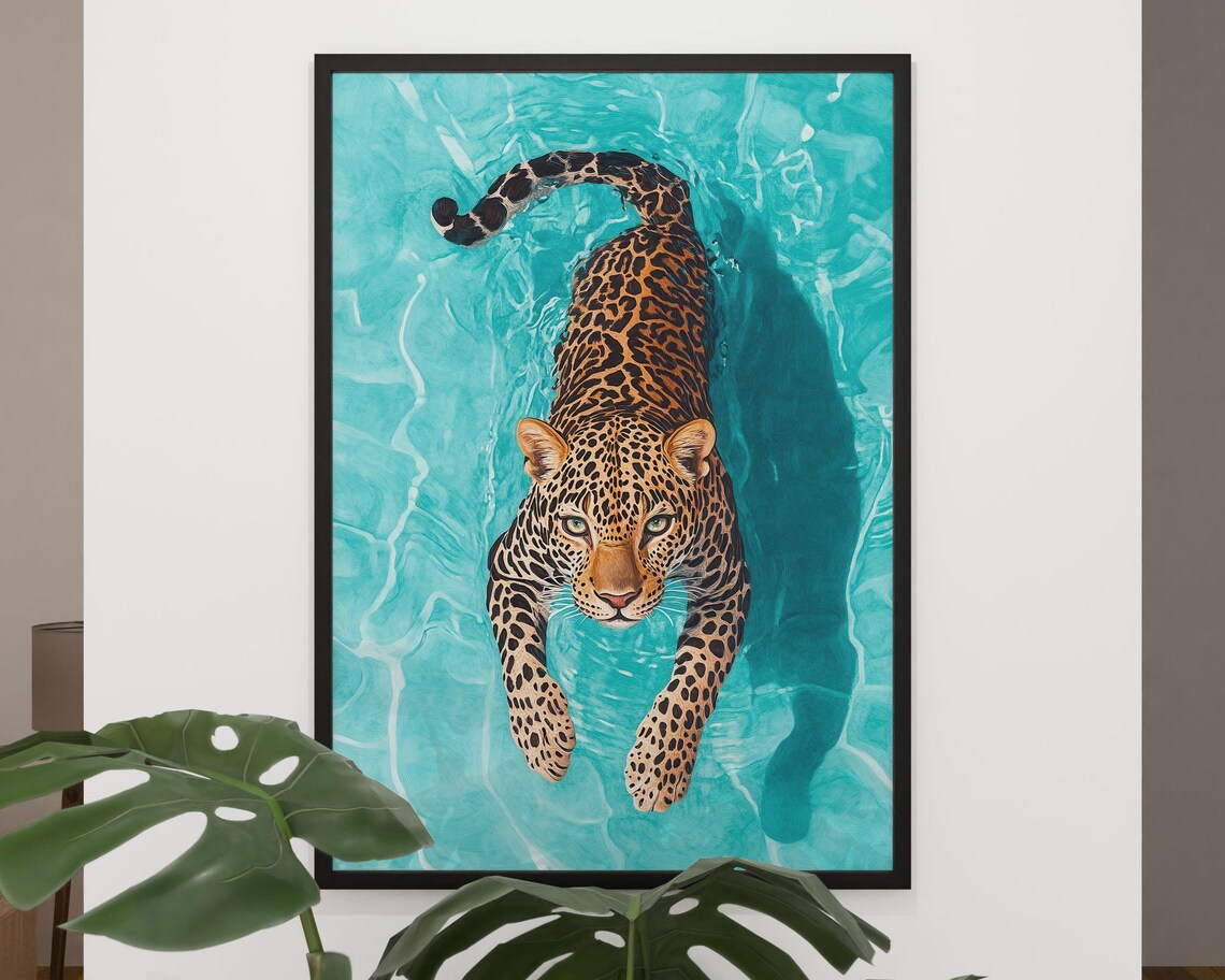 Tiger Swimming Maximalist Animal Art Print