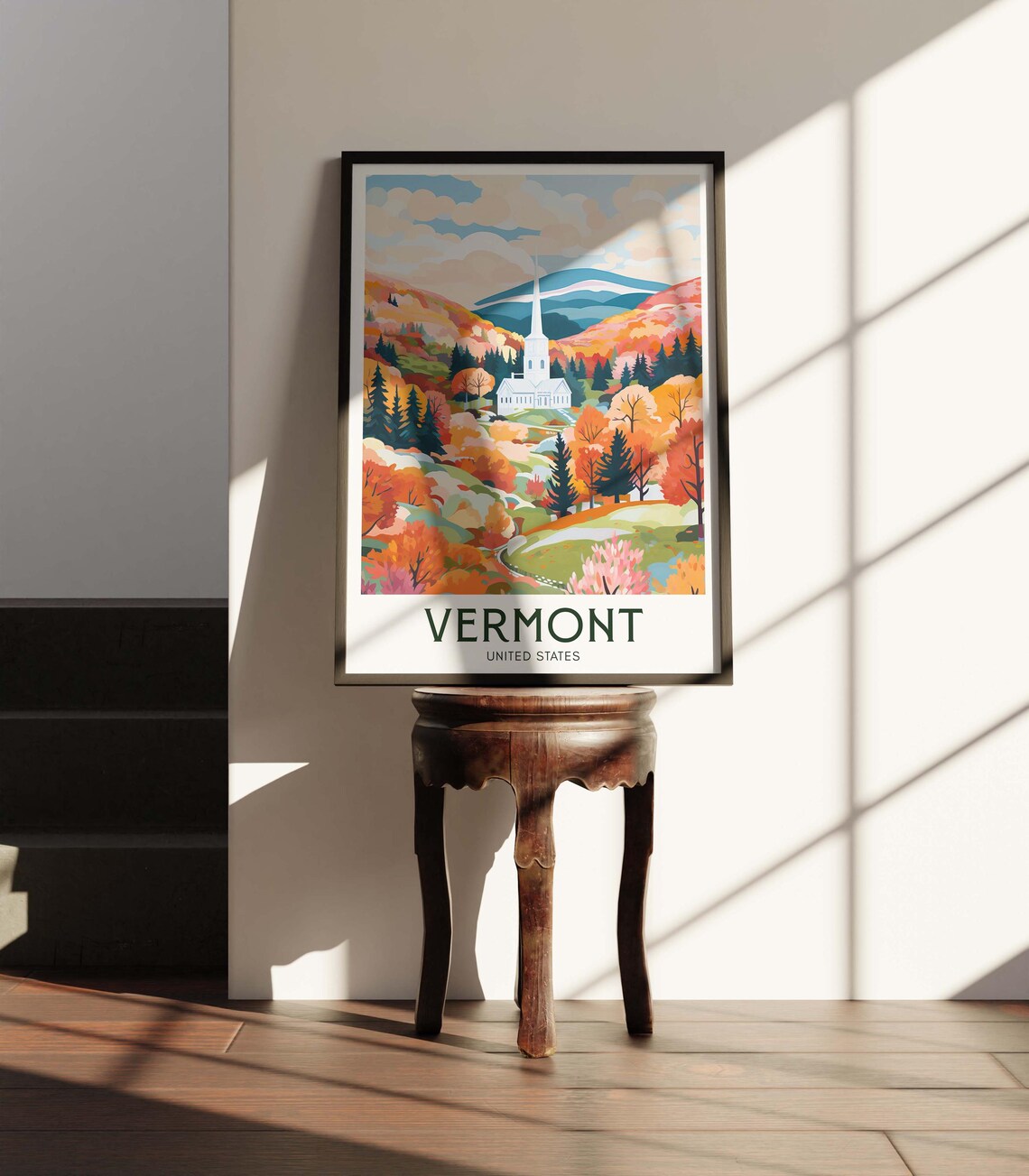 Vermont United States Autumn Foliage Valley Retro Travel Poster - Image 2