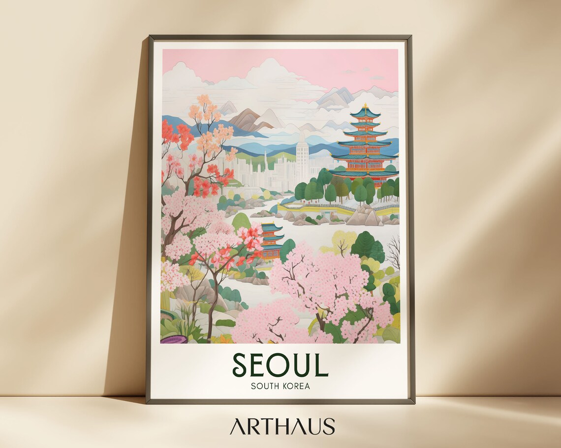 Seoul Vintage Travel Poster, Korea Wall Art