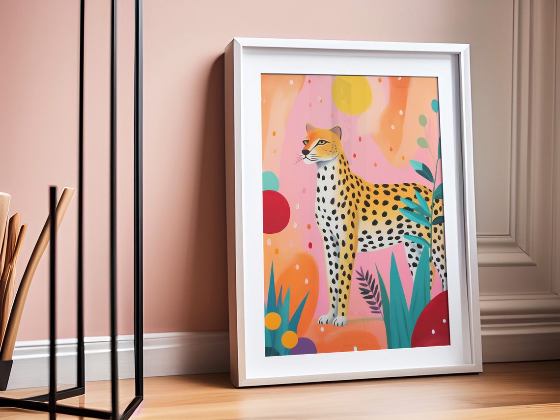 Pink Leopard Art Print Colorful Wild Cat Portrait Home Decor - Image 3