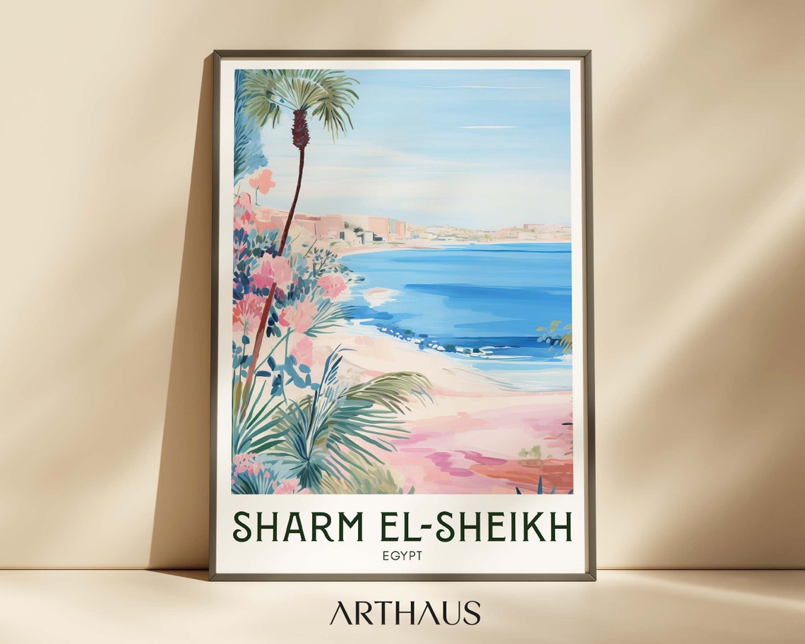 Sharm El-Sheikh Egypt Palm Beach Coastal Scene Travel Poster