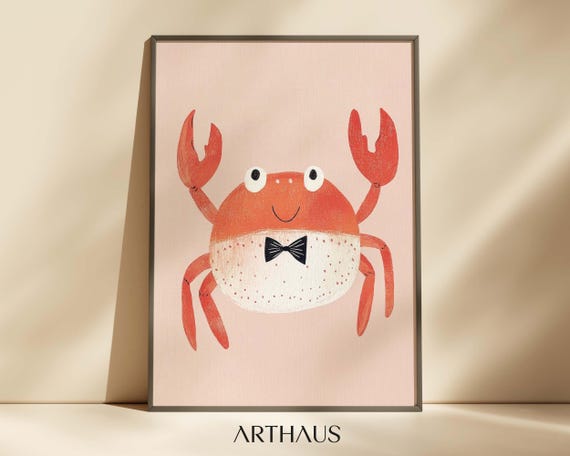 Trendy Crab Nursery Wall Art Kids Room Decor Cute Crab Boho Toddler Kids Room Decor Cute Animal Print Playful Childrens Decor