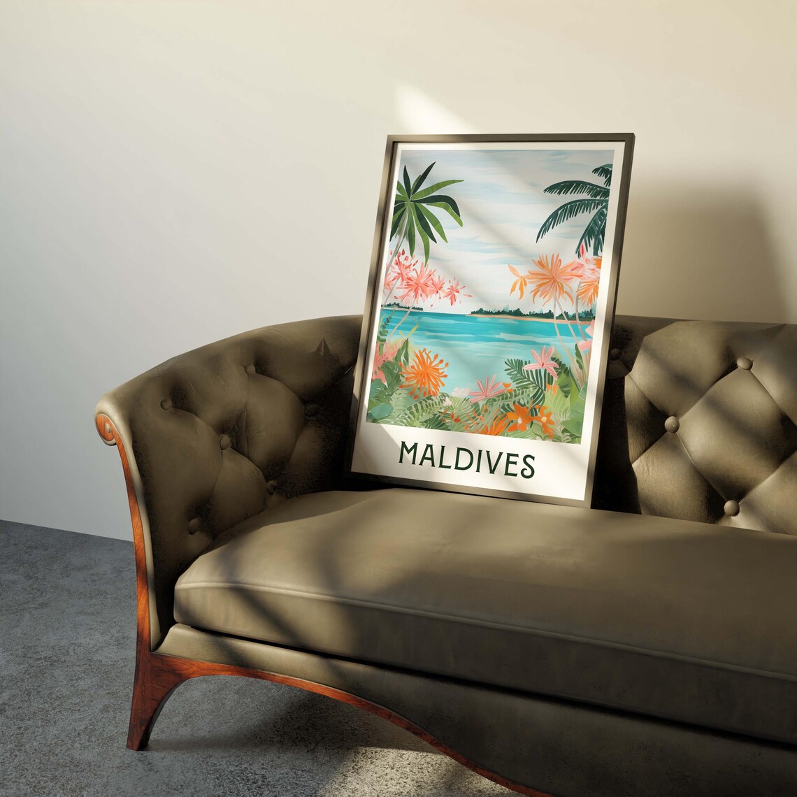 Maldives Tropical Beach Palm Trees Floral Travel Poster Island Art - Image 2