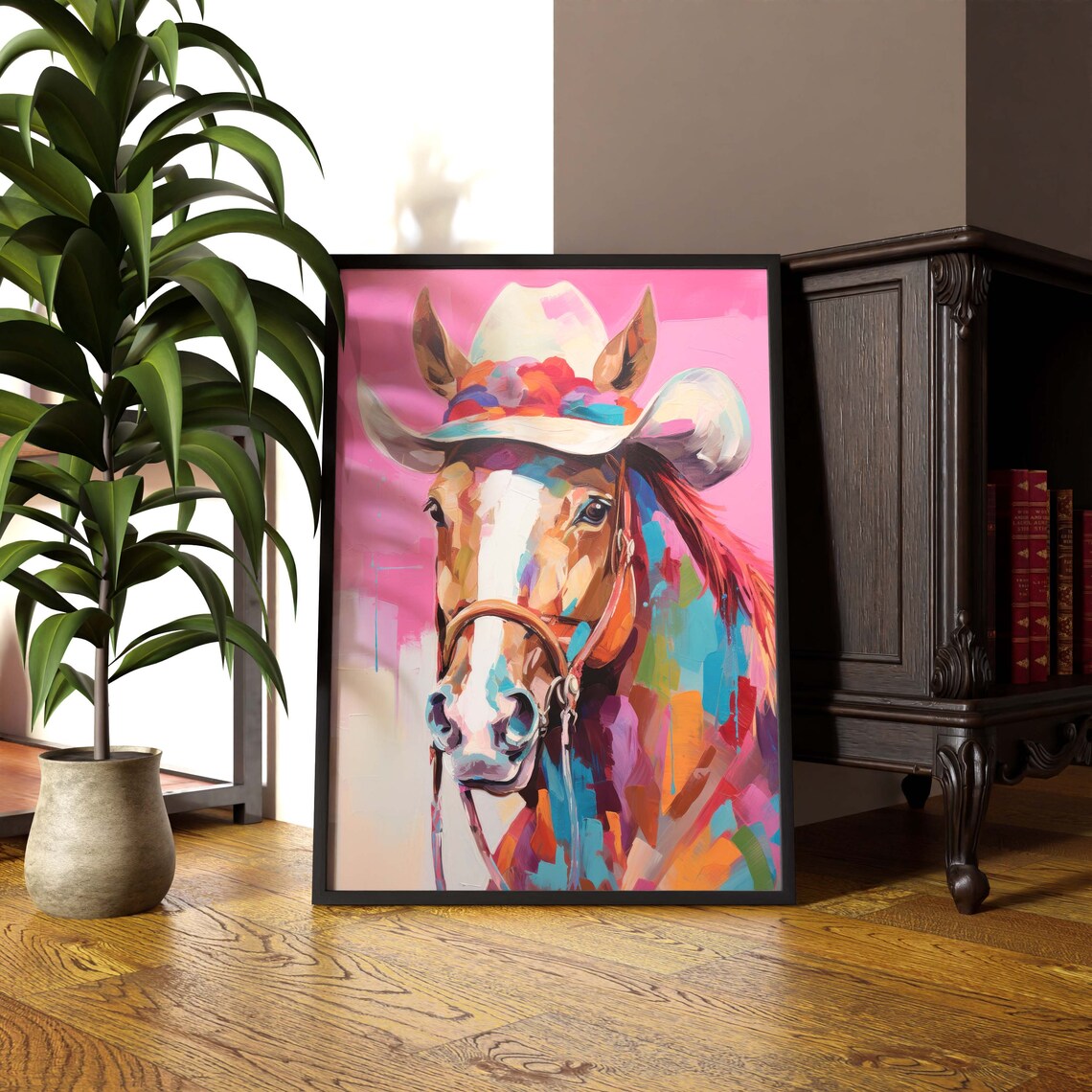 Pink Horse Print, Quirky Western Dorm Decor - Image 3