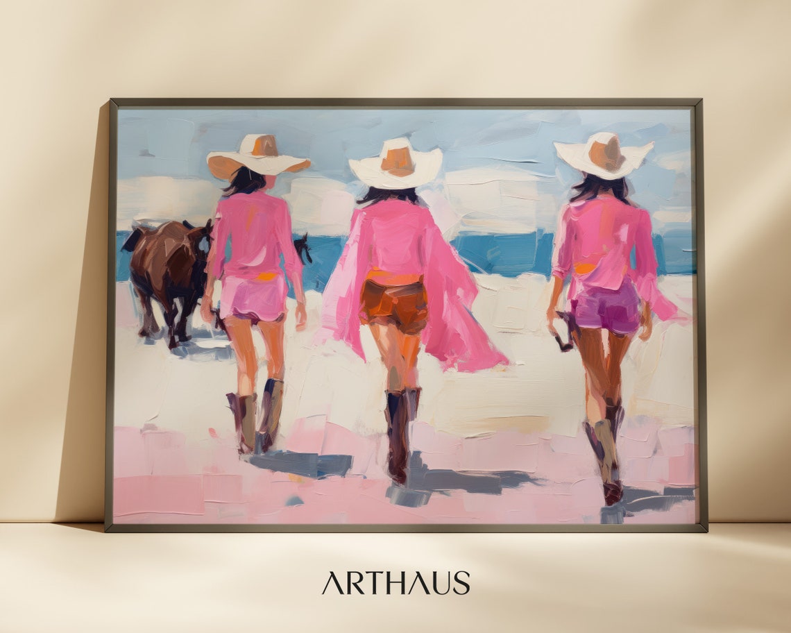 Coastal Cowgirl Print Western Cowgirl Aesthetic Girly Girl Painting Hot Pink Wall Art Preppy Cowgirl Print