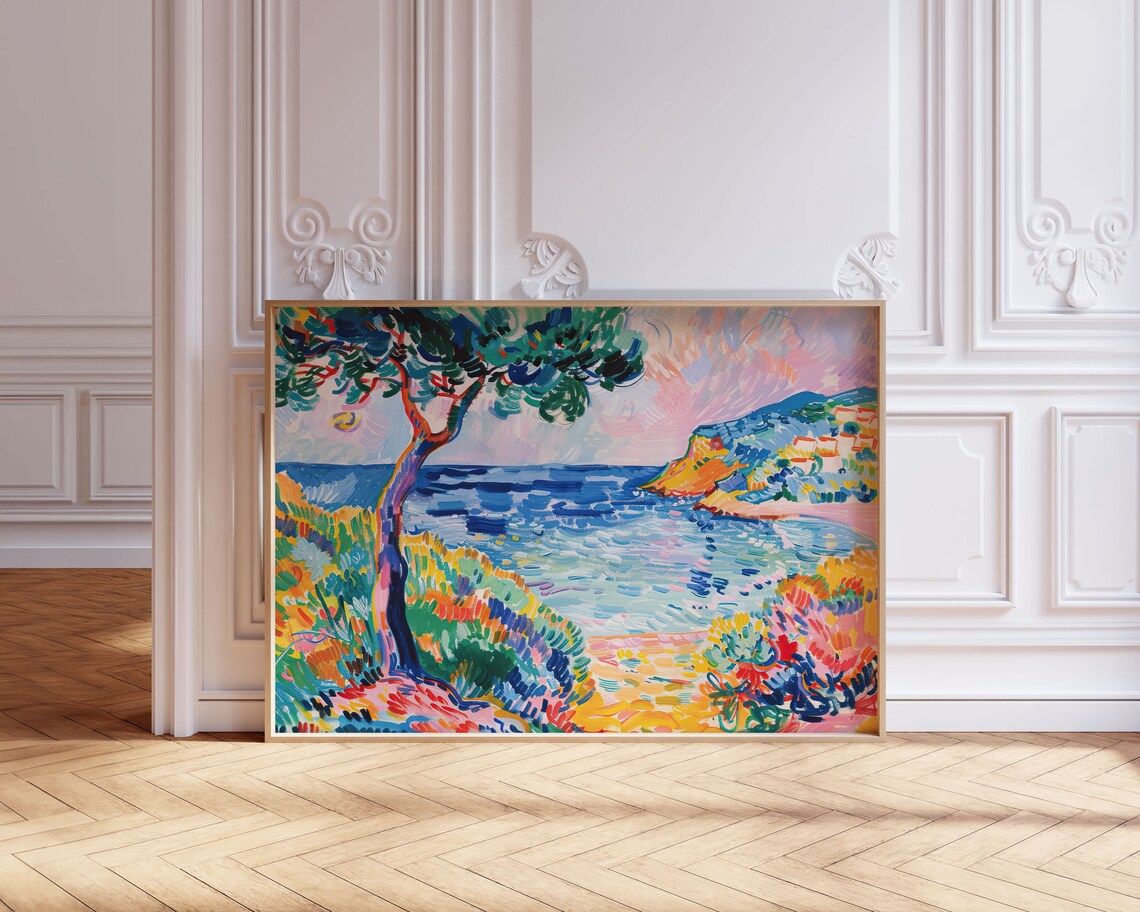 Bold Colorful Fauvist Coastal Seascape Tree Abstract Art Poster - Image 3