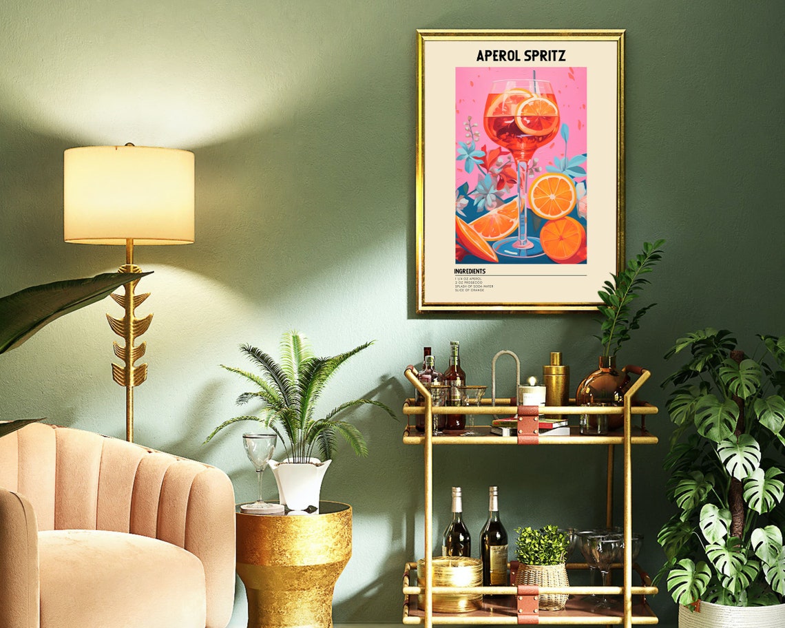 Aperol Spritz Cocktail Recipe Bold Vibrant Pink Bar Cart Print - Image 3