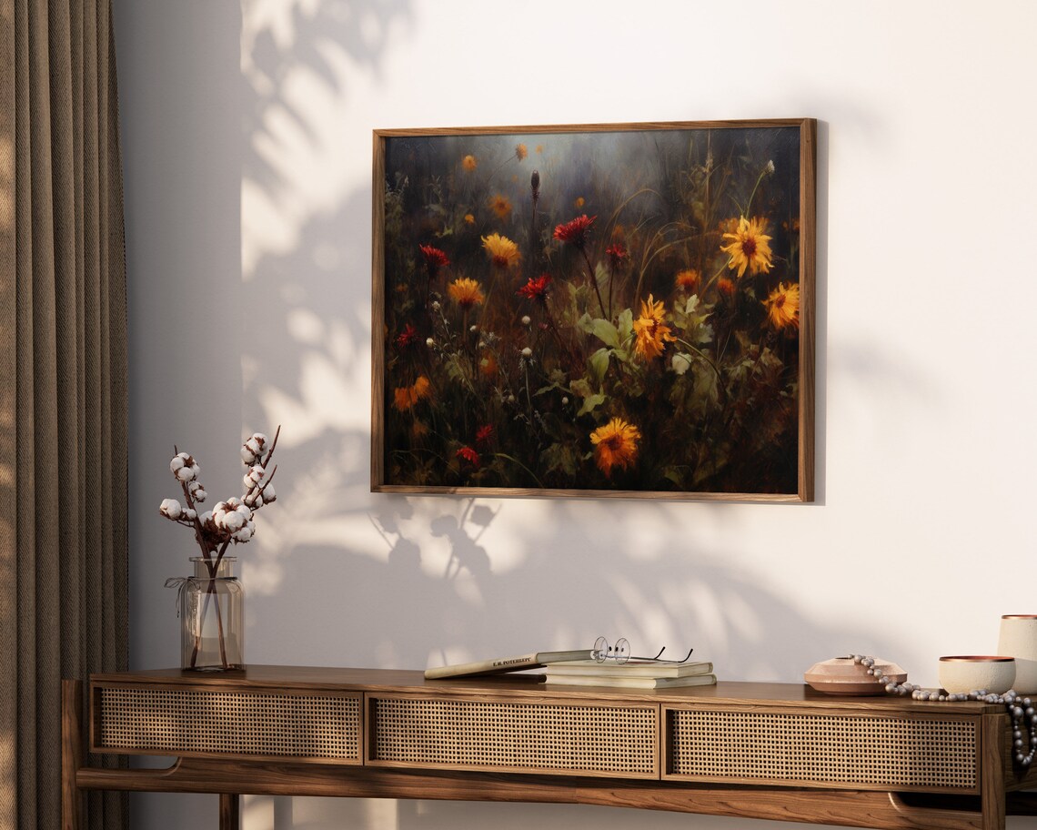 Dark Moody Floral Wildflower Oil Painting Gothic Botanical Art Print - Image 3