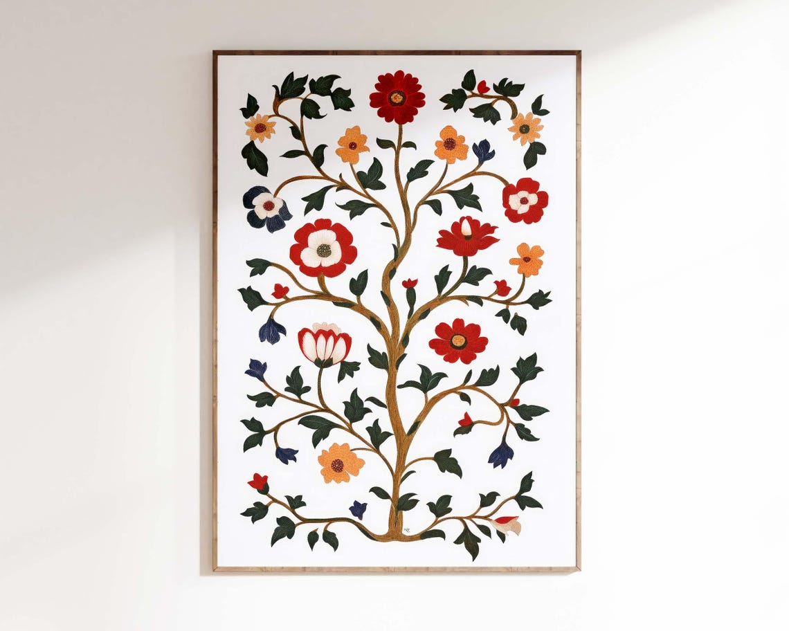 Antique Indian Folk Wall Art Floral Antique Painting Living Room Decor Antique Indian Art Botanical Indian Painting Poster - Image 2