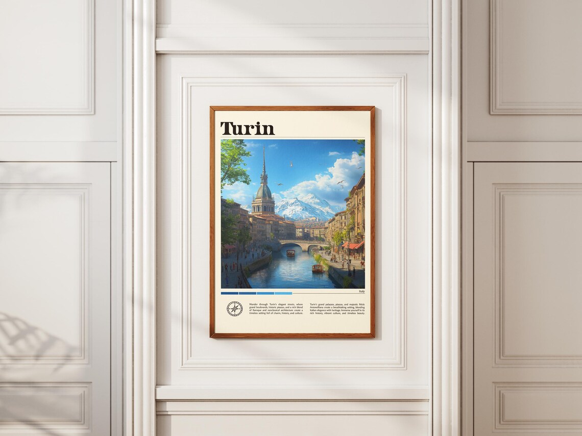 Turin Italy Mole Antonelliana Spire River Bridge Alps Travel Poster - Image 2