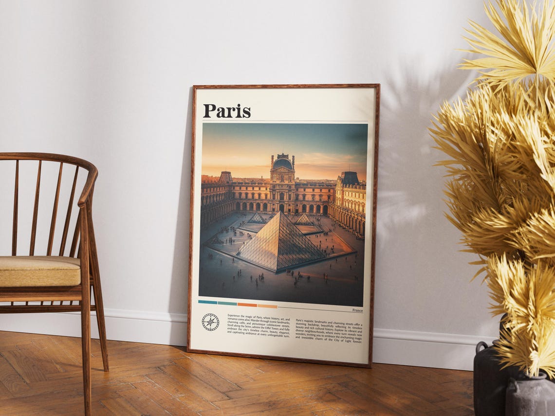 Paris Louvre Museum Glass Pyramids at Golden Sunset Travel Poster - Image 4