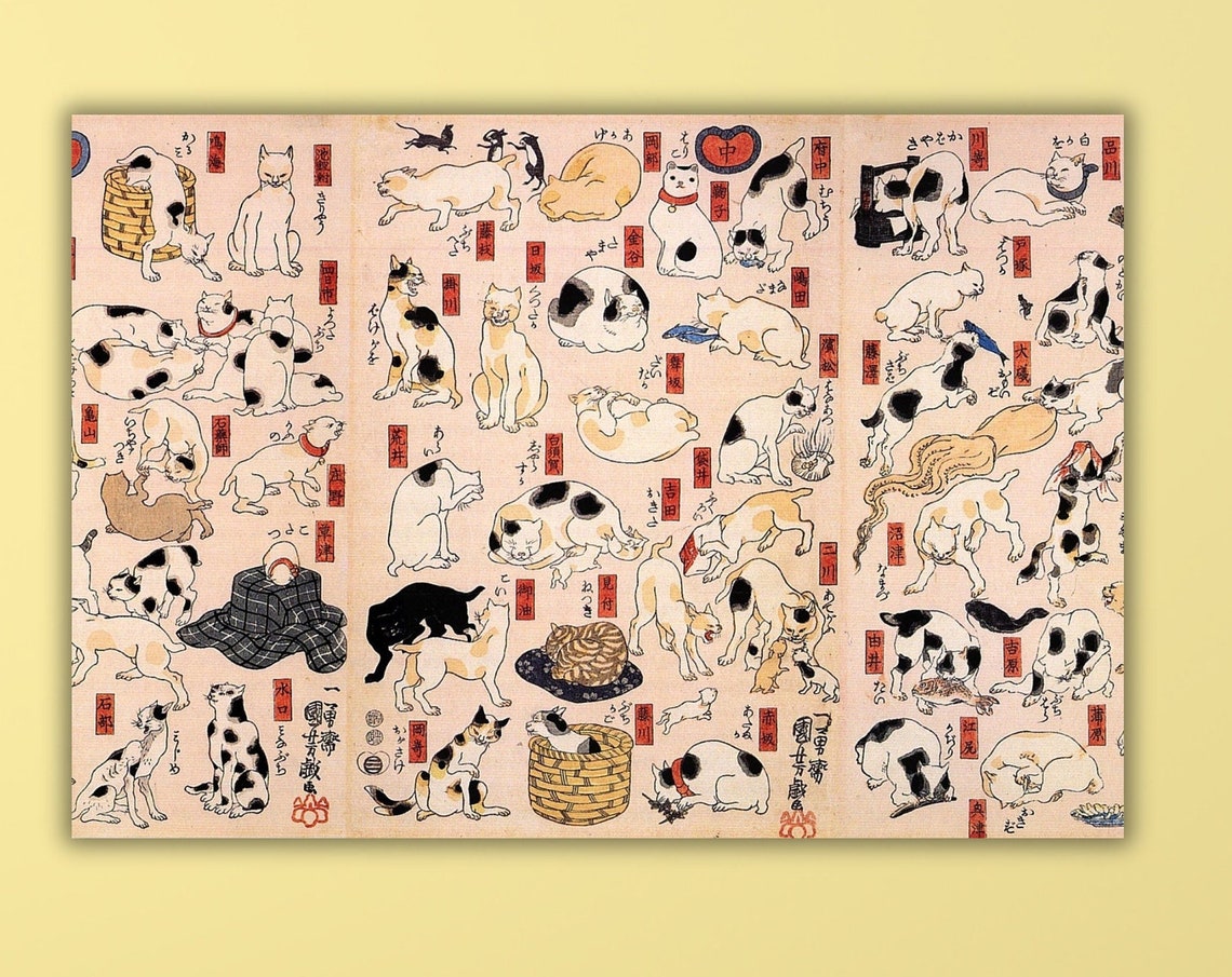 Cat Japan Painting Print Posterutagawa Kuniyoshi Cats Suggested As The Fifty Three Stations Of The Tokaido 1850 Poster Print Art