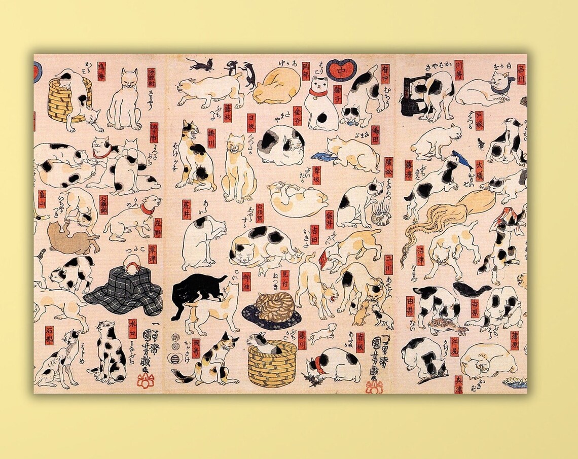 Utagawa Kuniyoshi Cats of the Tokaido Stations Woodblock Poster