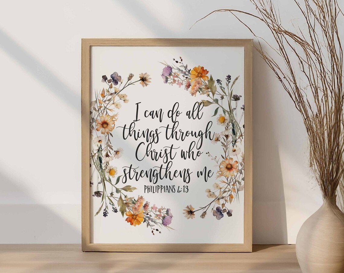 Philippians 4:13 Boho Christian Scripture Art Print