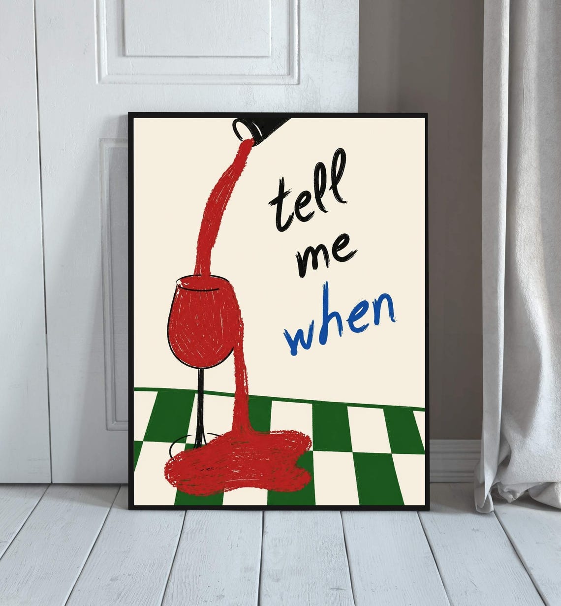 Cozy Tell Me When Wall Print Minimalist Kitchen Bar Decor Quirky Red Wine Poster Contemporary Dining Room