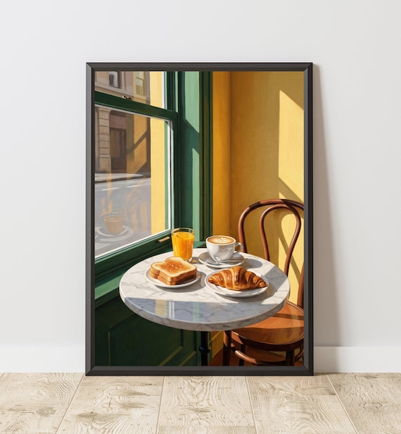 Parisian Cafe Breakfast Croissant Coffee Cozy Morning Decor Poster