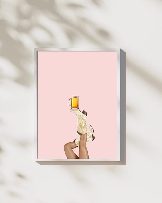 Cowgirl Boots And Beer, Minimalist Retro Poster