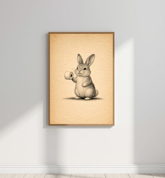Funny Bunny Bathroom Wall Art Print
