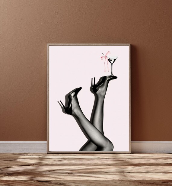 Heels Martini Print Boho Fashion Wall Art Printable High Heel Poster Glam Cocktail Decor Gift