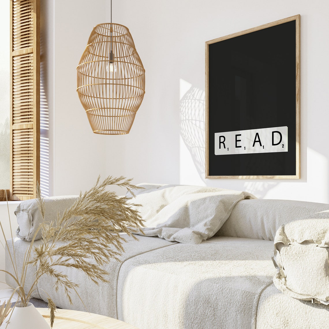 Read Word Game Letter Tiles Bold Black Minimalist Library Poster - Image 2