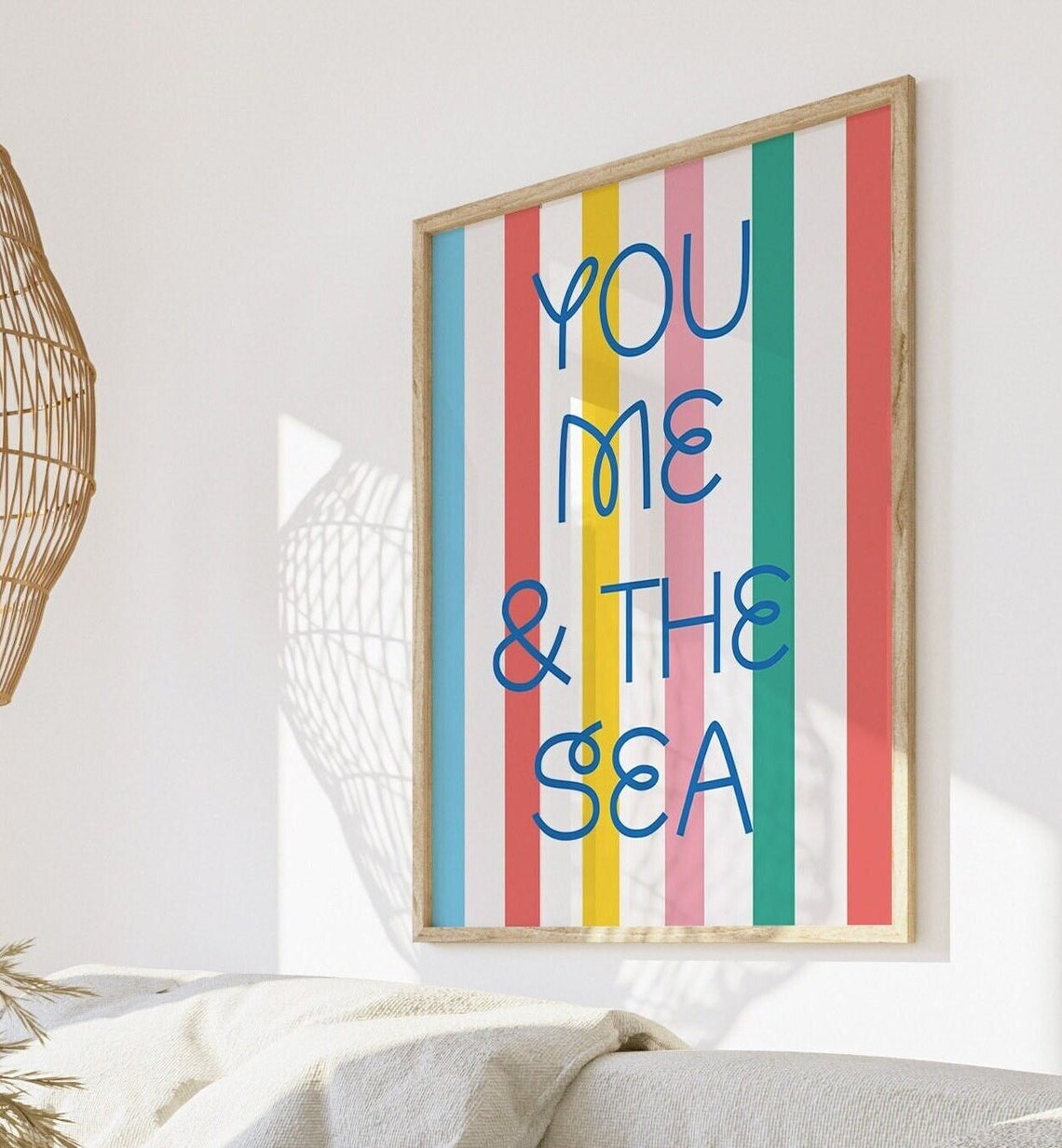 You Me and the Sea Multicolor Stripe Blue Text Beach House Poster