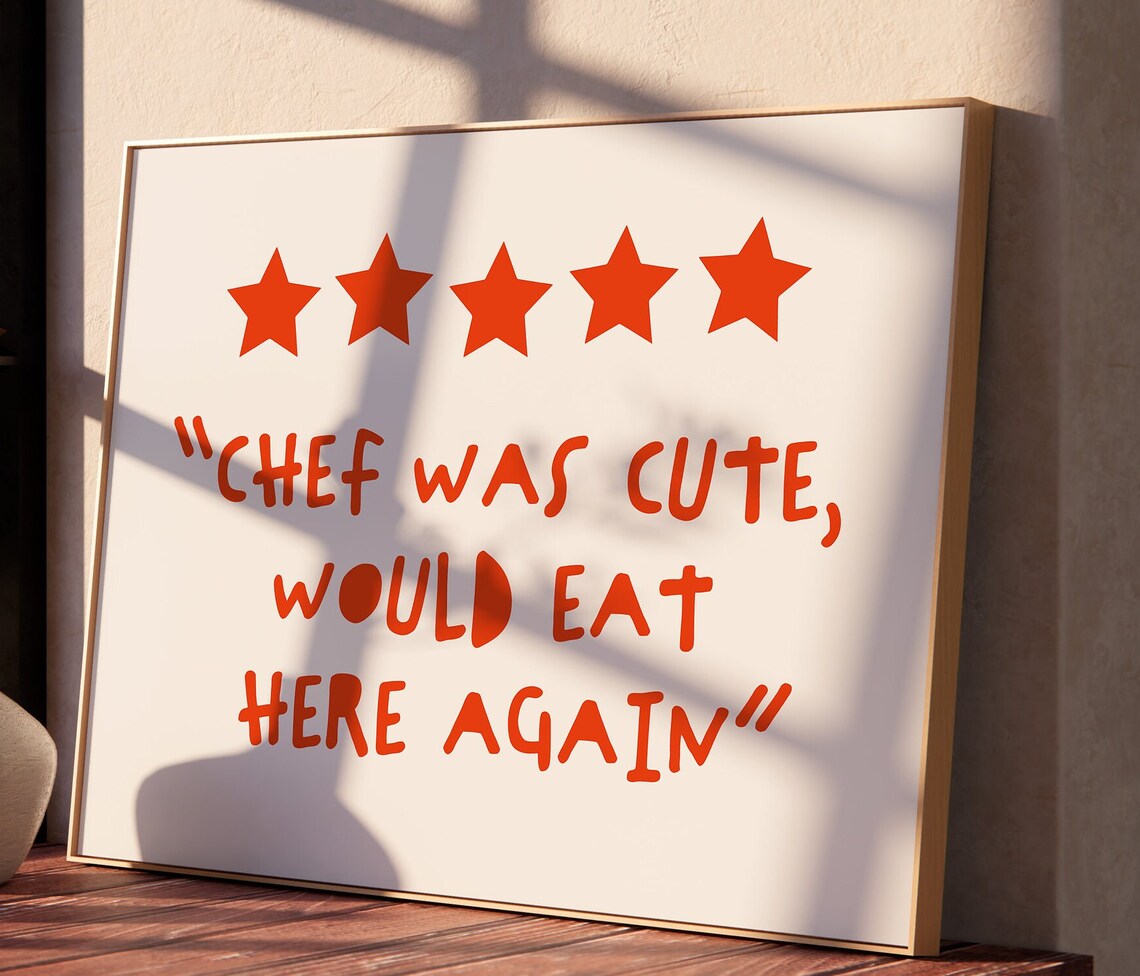 Review Chef Was Cute Would Eat Here Again Print Positive Poster Red Retro Style Wall Art Hand Drawn Typography Trendy Horizontal - Image 2