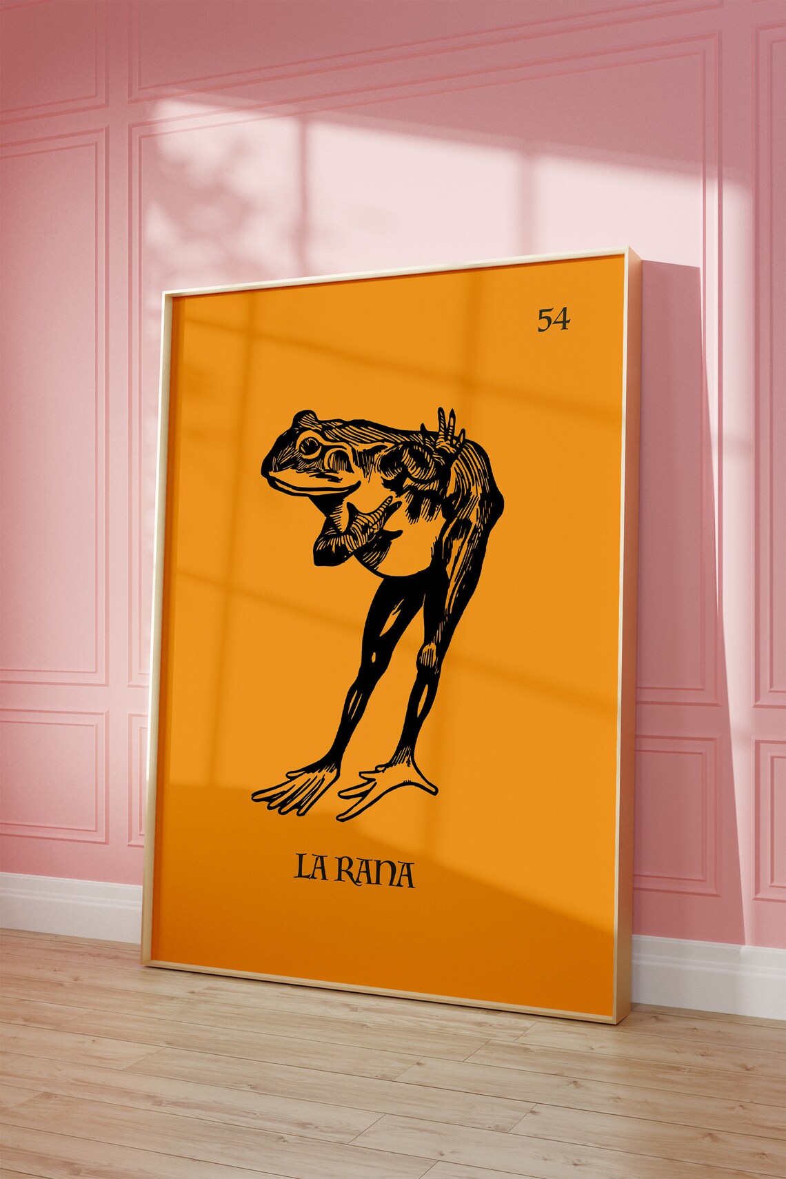 La Rana Mexican Loteria Card 54 Black Frog Illustration Poster - Image 2