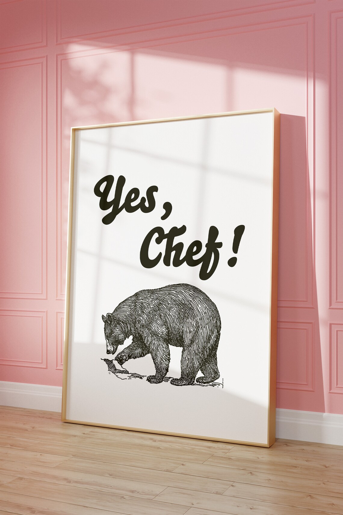 Yes Chef Bear Engraving Vintage Kitchen Funny Foodie Quote Poster