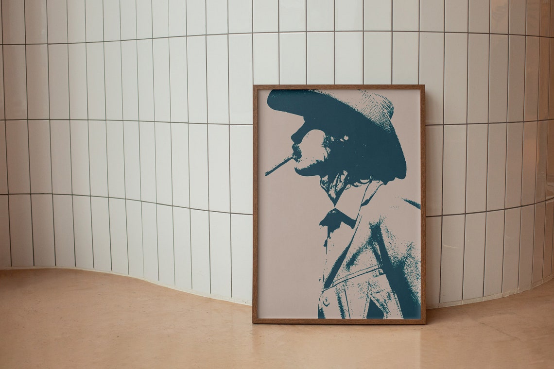 Teal Cowboy Silhouette With Cigarette Pop Art Profile Art Poster - Image 2