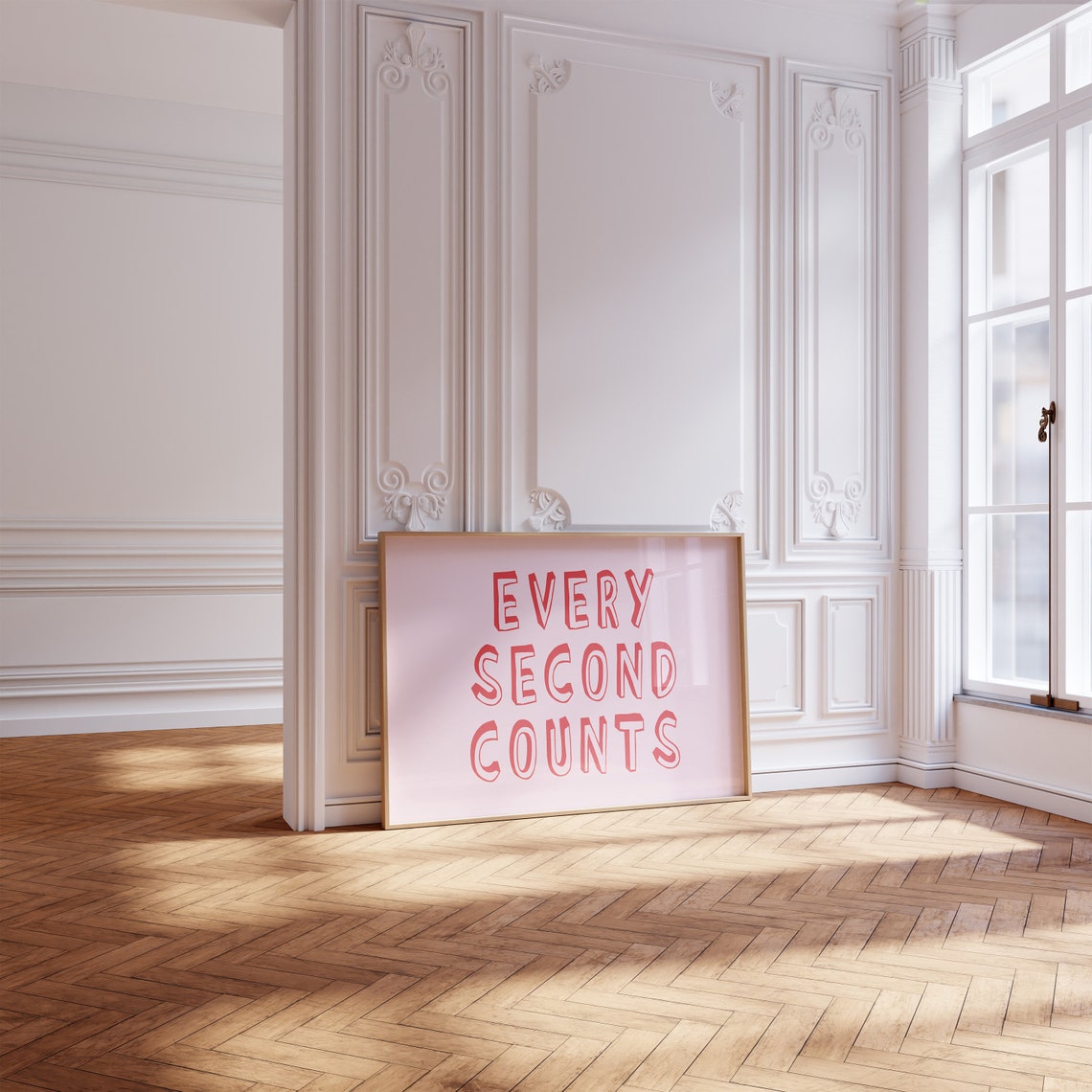 Every Second Counts Red Text on Blush Pink Motivational Poster - Image 2