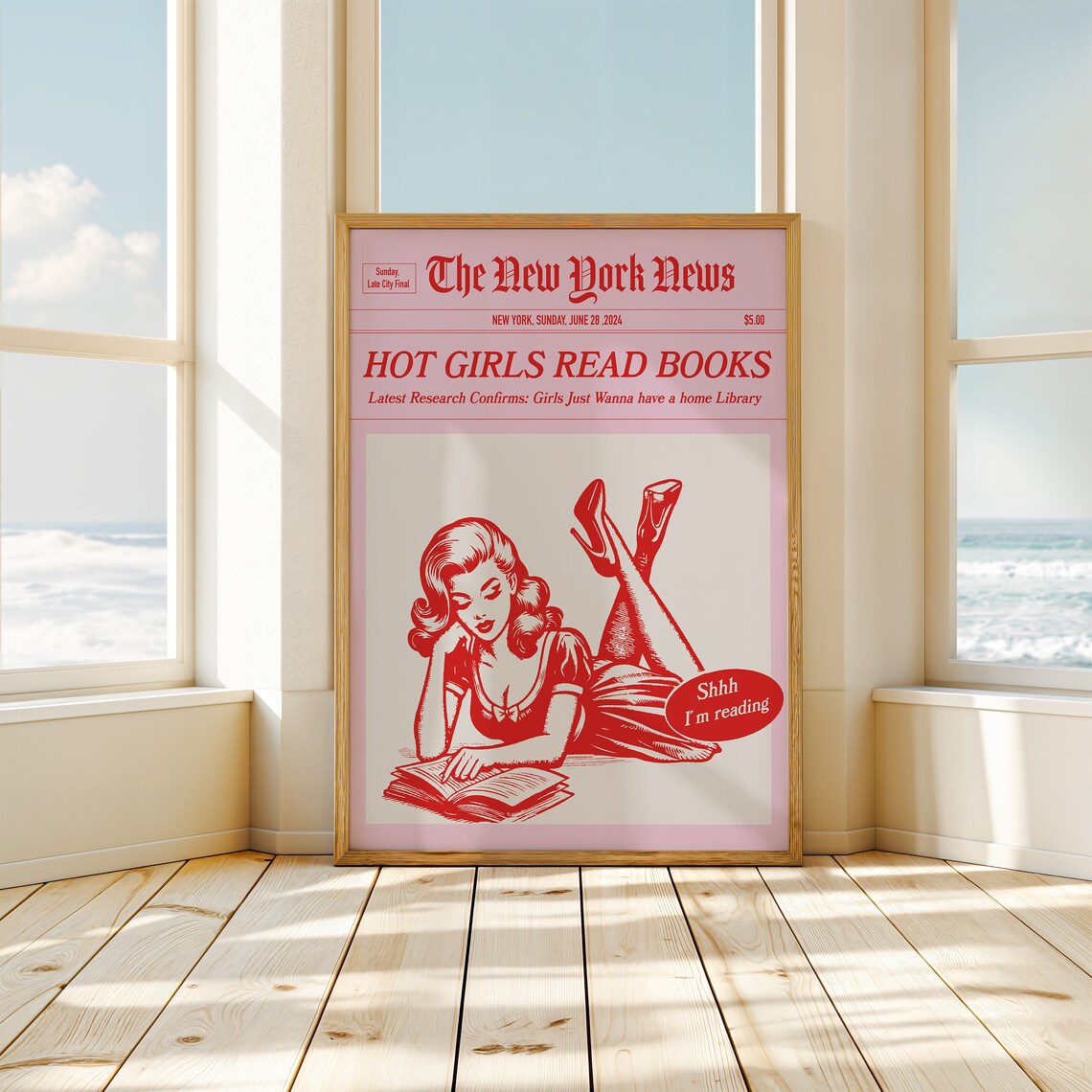 Hot Girls Read Books Newspaper Pink Retro Reader Quote Poster