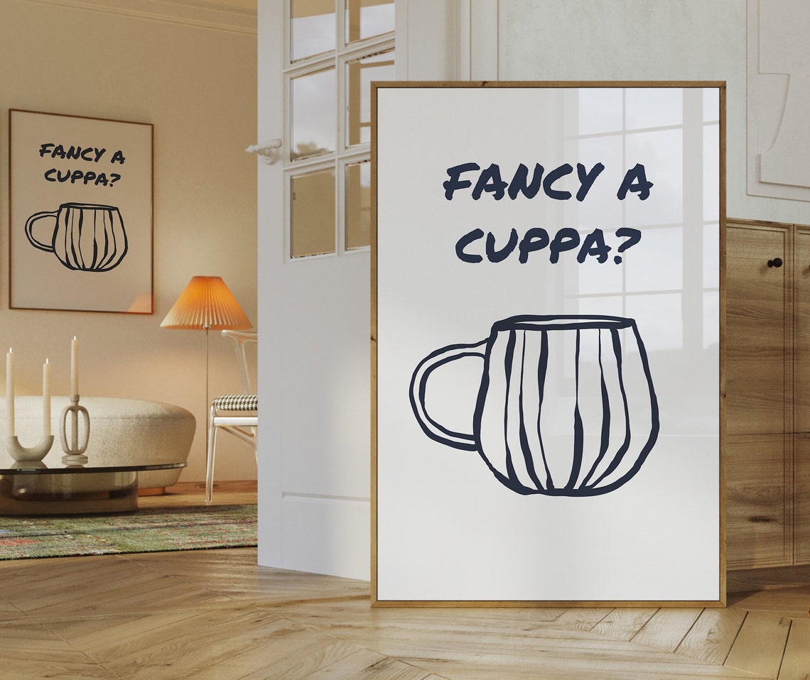 Fancy A Cuppa Hand Drawn Tea Cup Minimalist Kitchen Art Poster - Image 3