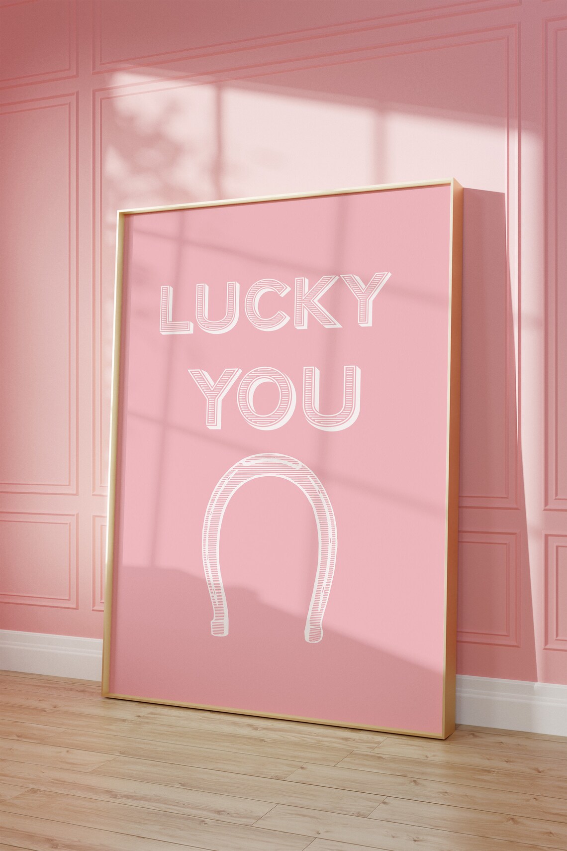 Lucky You Pink Horseshoe Coquette Line Art Sweet Design Wall Art - Image 3