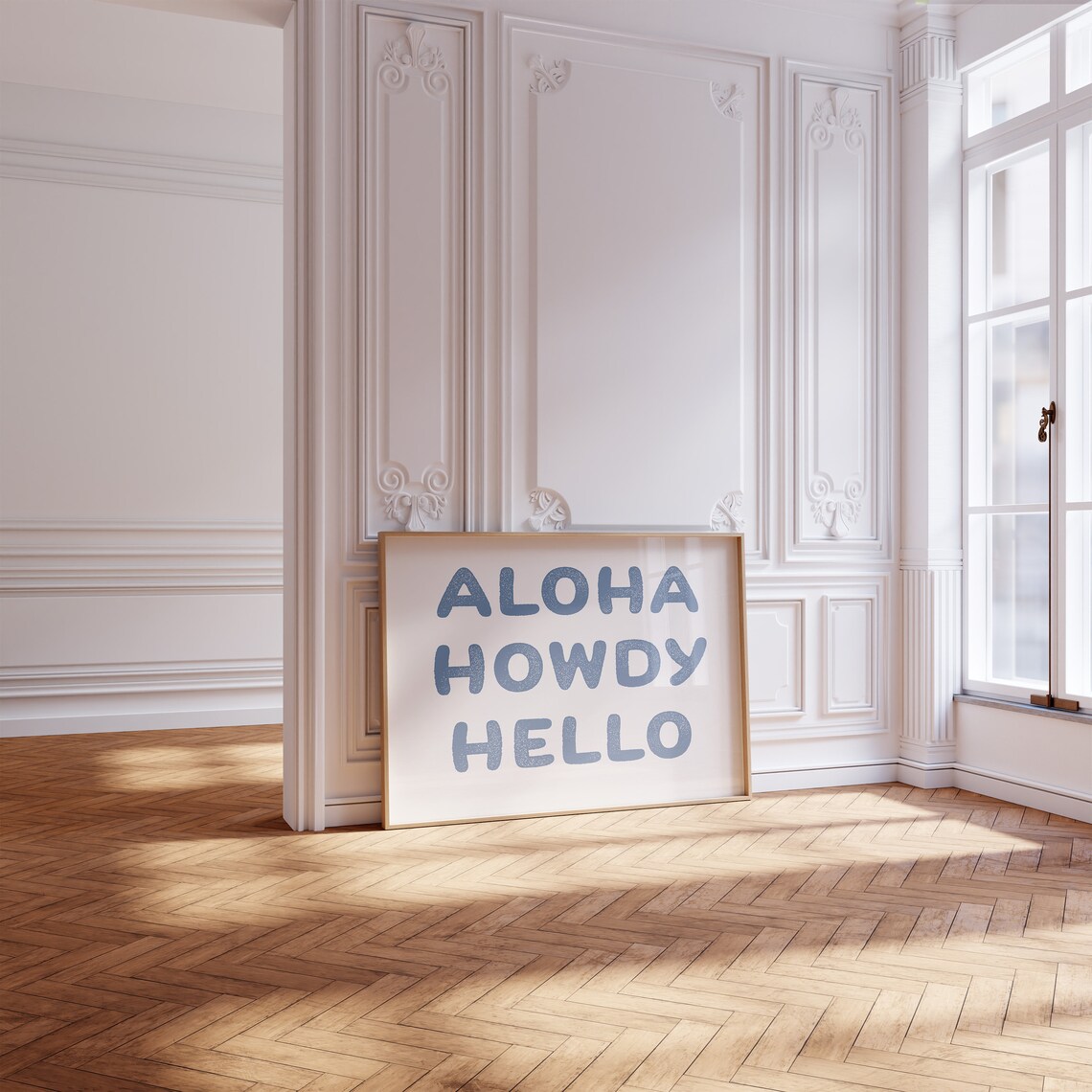 Aloha Howdy Hello Blue Textured Letters Coastal Cowgirl Poster - Image 2
