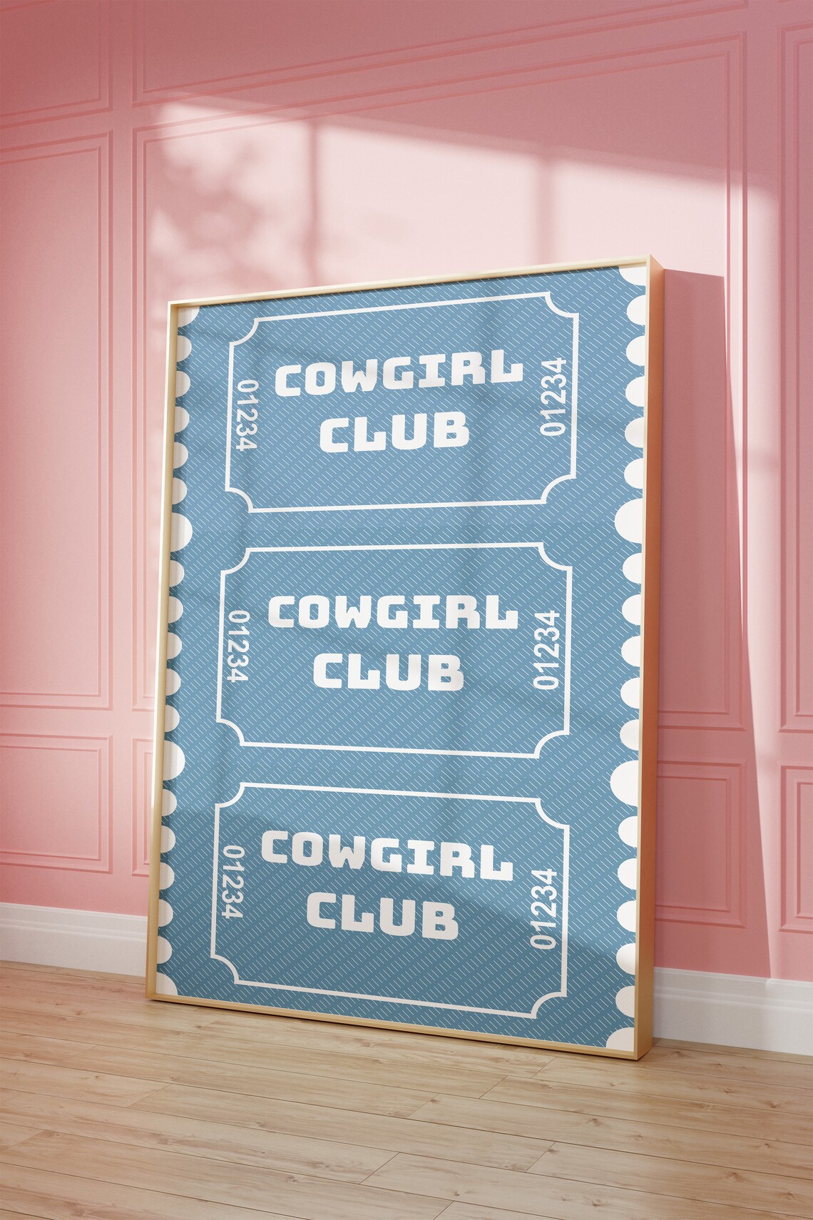 Cowgirl Club Blue Ticket Minimalist Cowgirl Aesthetic Wall Art