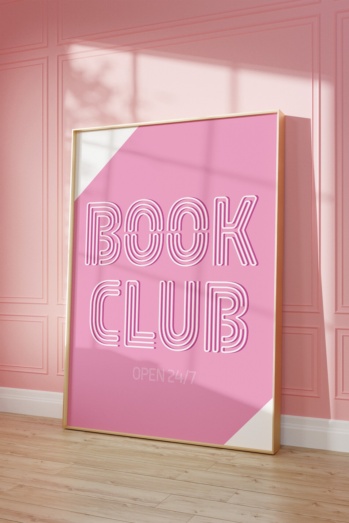 Book Club Open 24 7 Pink Neon Retro Bold Typography Sign Poster