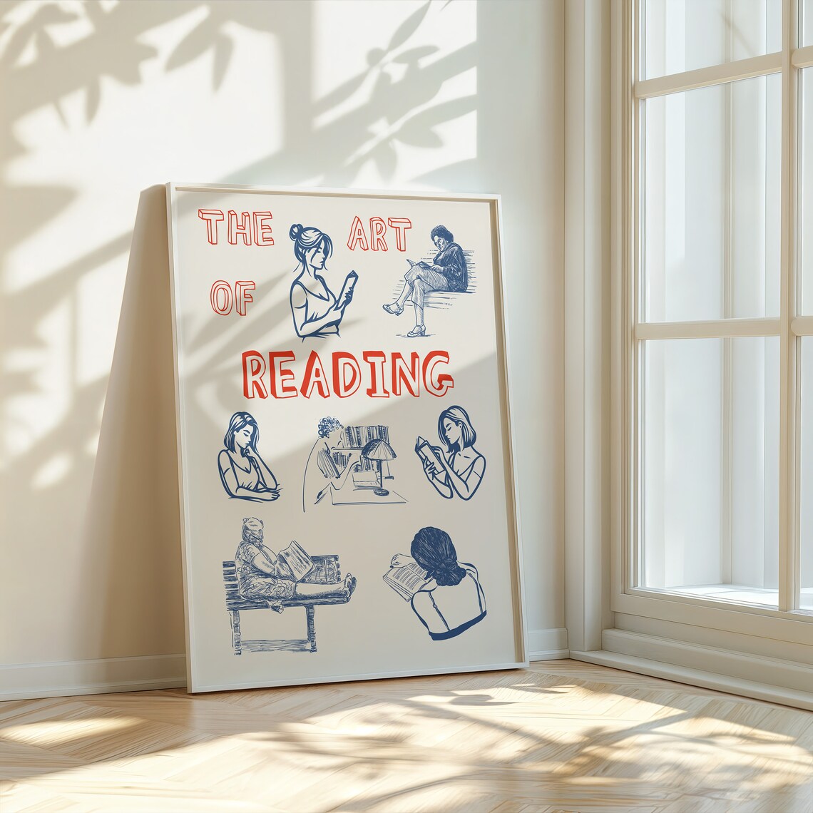 The Art of Reading Women Readers Blue Ink Sketch Gift Poster - Image 3
